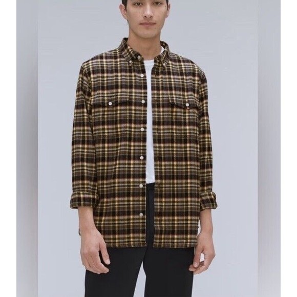 NWT Everlane Mens Brown Plaid Button Up Shirt Size Medium - Picture 1 of 12